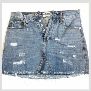 Umgee Denim Distressed Raw Hem Mini Skirt
